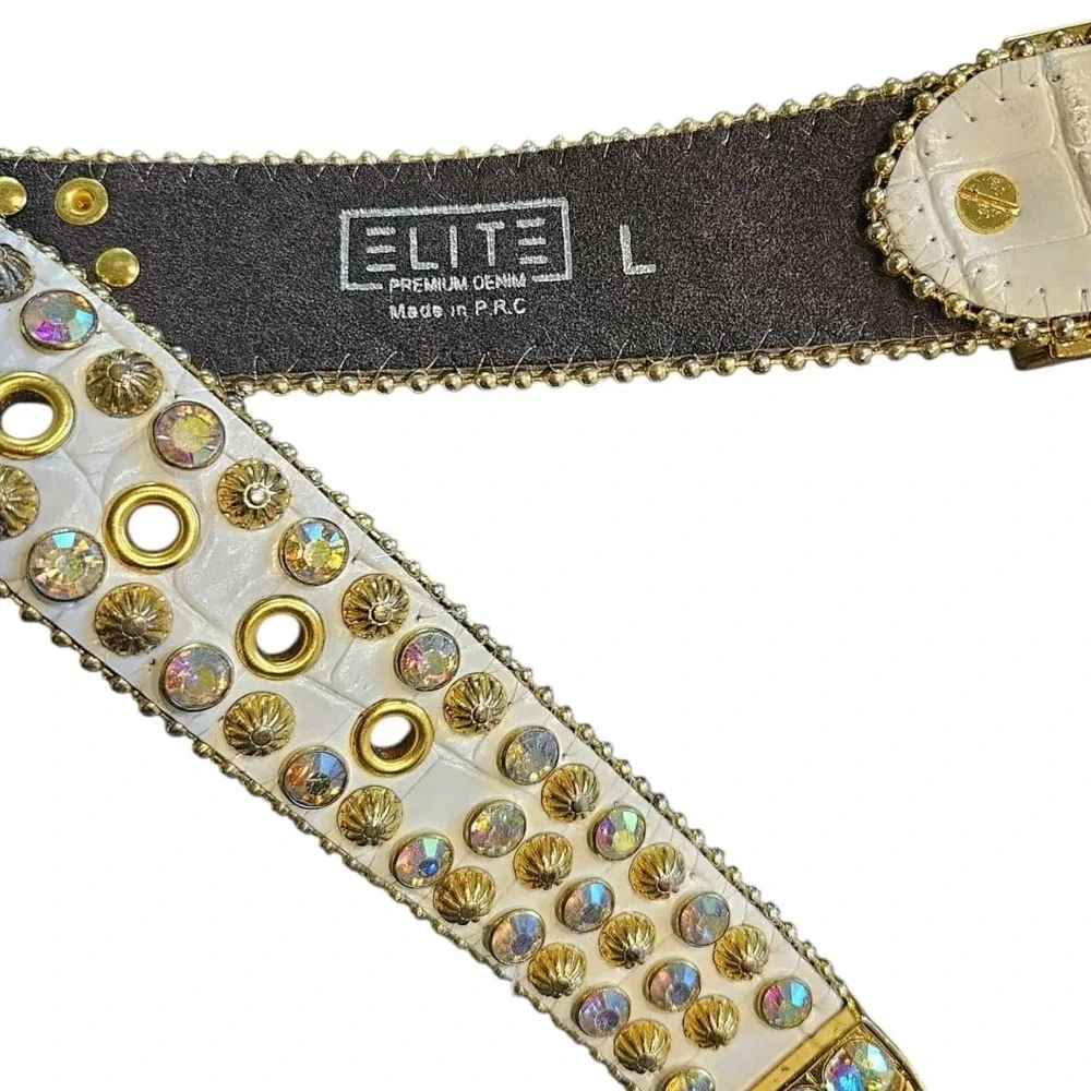 Elite Premium Denim Designer Belt Hiphop‎ Size Large 34-36 White Heavy Duty